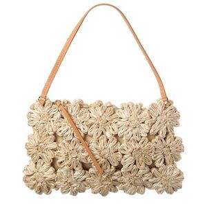 Poolside The Ravello Floral Mini Straw Pouch, Brown
